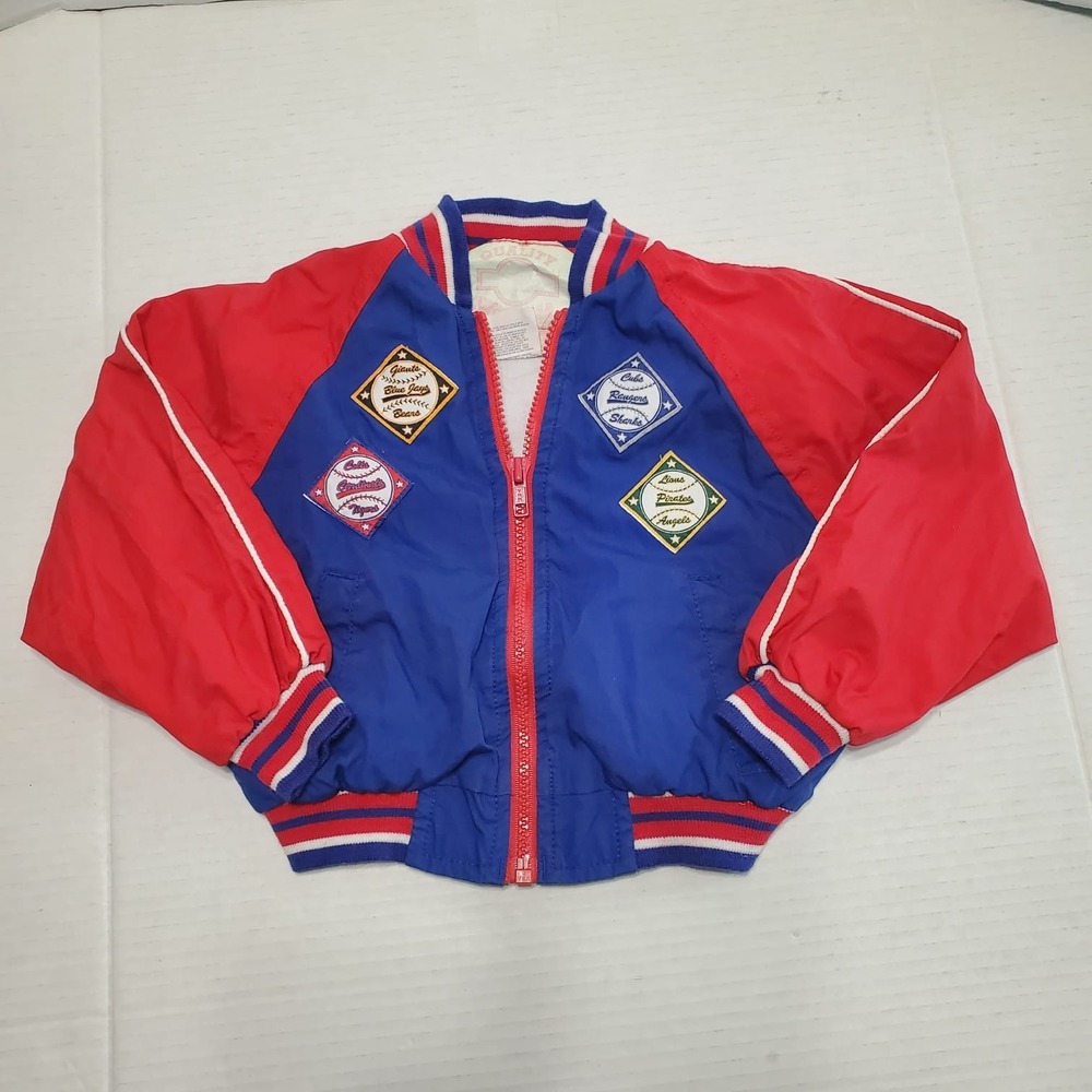 Weather Tamer‎ Jacket Kids 4T Red Blue Baseball Patches Vintage Bomber Coat